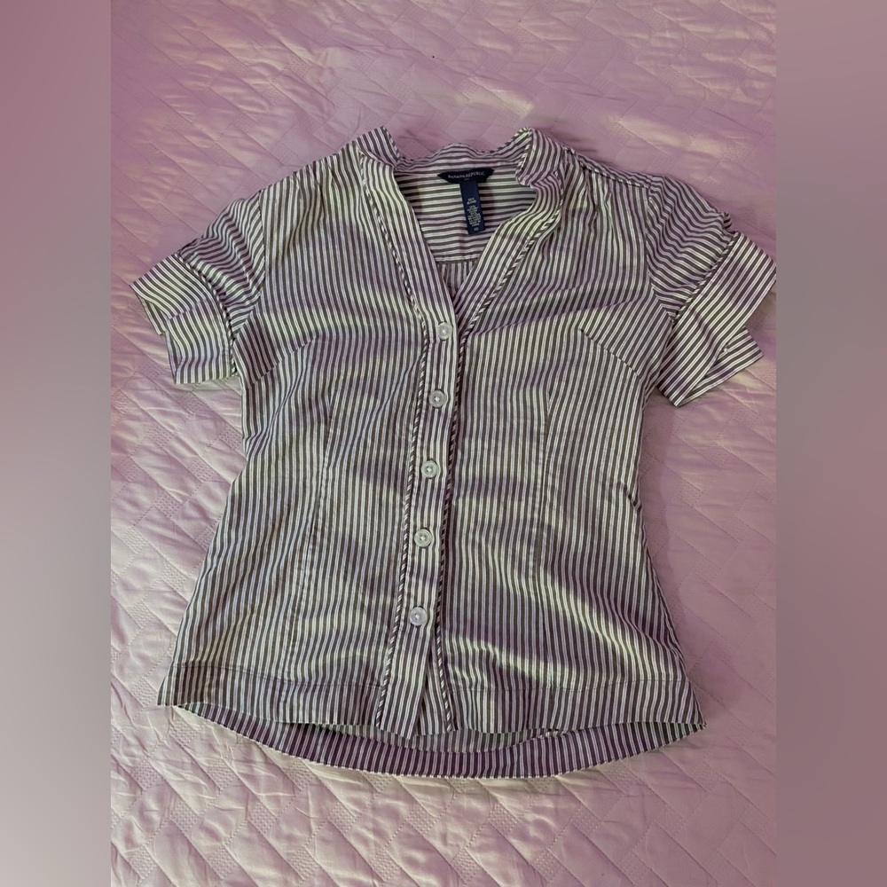 Banana Republic silk blend button down brown and white shirt